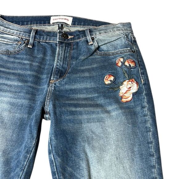 Driftwood women’s jeans 28 Audrey floral embroidered light distressed gray hem - Picture 2 of 6